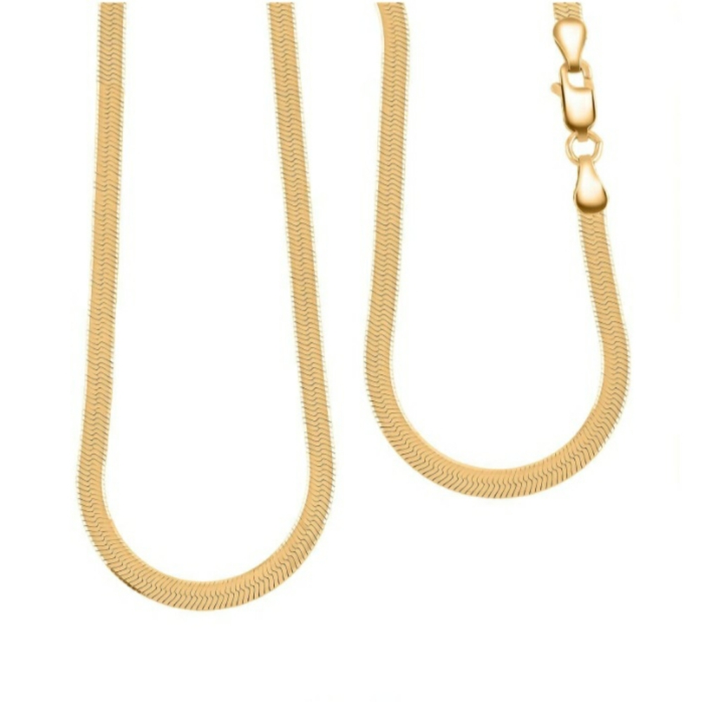 NWT, Italian Made, 3mm 14k Yellow Gold over Sterling Silver Herringbone Necklace